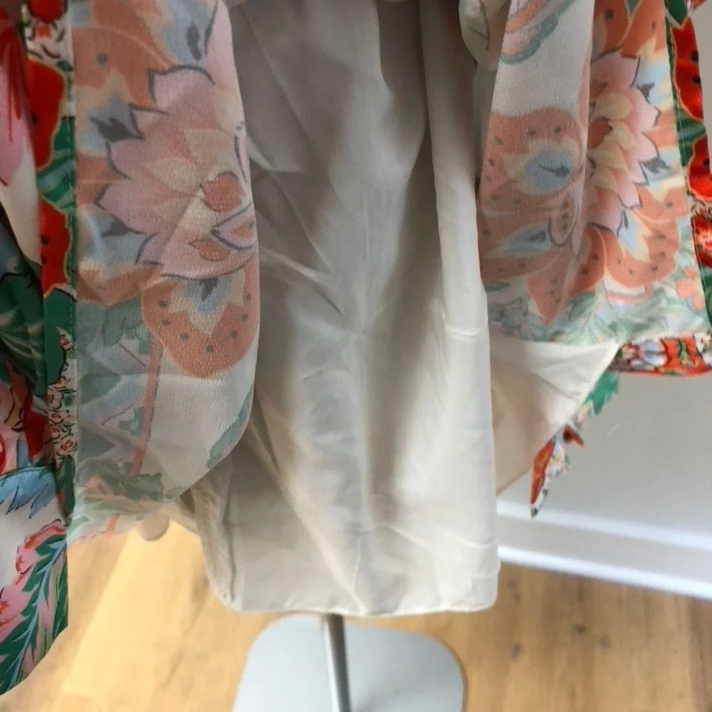 Fate‎ Floral Mini Dress Women Small Orange White Mock Neck Button Up Retro